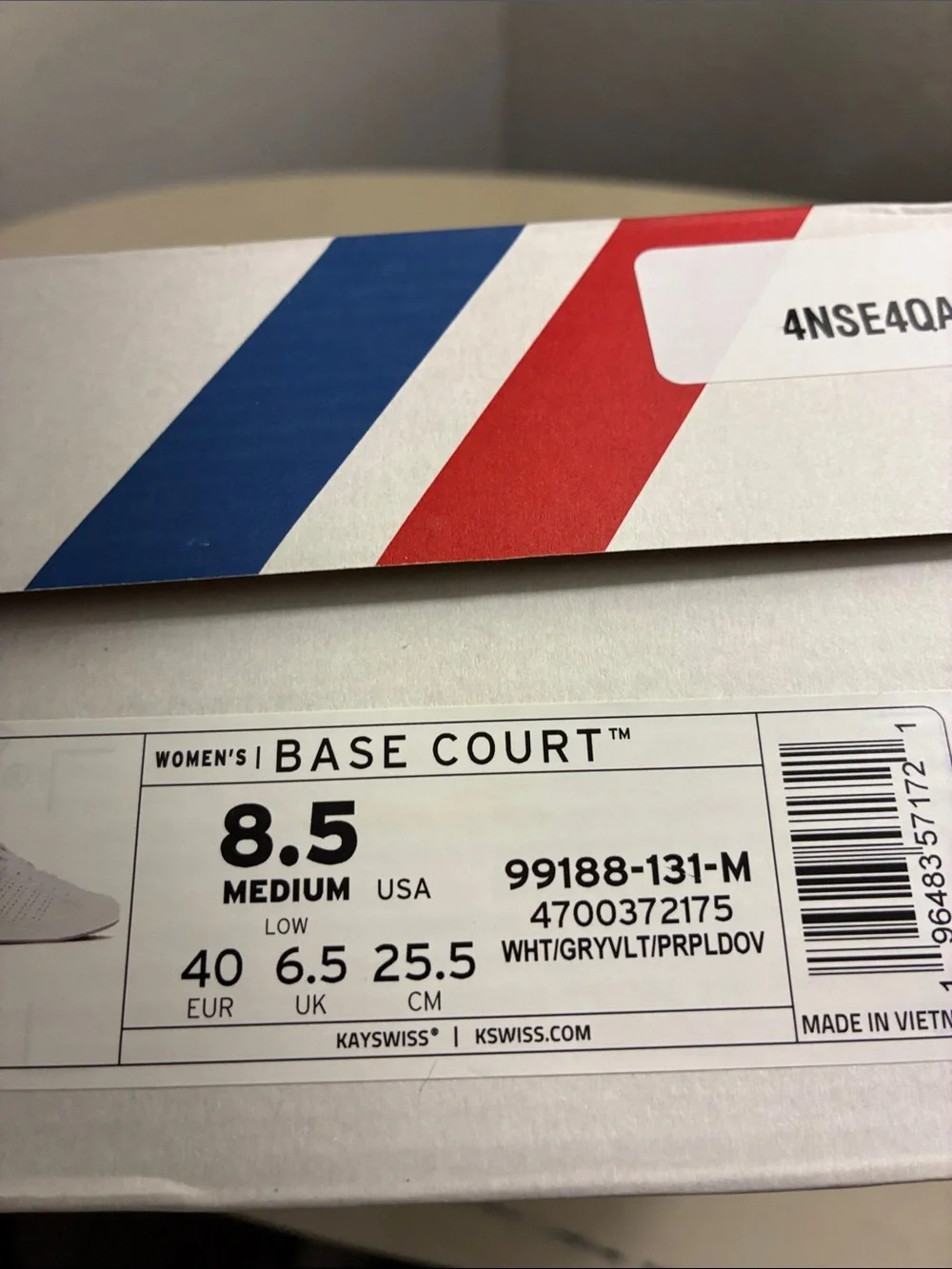 K-Swiss Base Court White Sneakers with Lavender Accents